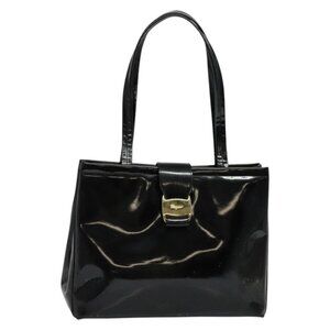 Salvatore Ferragamo Vala Tote Bag Enamel Black Gold